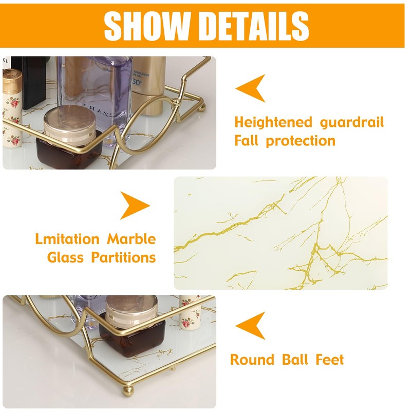 Virvia Vanity Tray Luxury Bathroom Counter Tray Glass Perfume Organizer