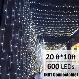 Solhice LED Curtain Lights White Outdoor 20ft x10ft, 600 LED Plug in Hanging Window String Lights Indoor, Twinkle Lights Backdrop for Patio Wedding Bedroom Backyard Décor (Not Connectable)