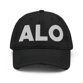 ALO Airport Hat (Embroidered Distressed Dad Cap) Flying to Waterloo Airport Gift Black