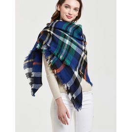 Wander Agio bufanda cálida para mujer, bufanda cuadrada grande infinito a rayas, Azul zafiro 12, M