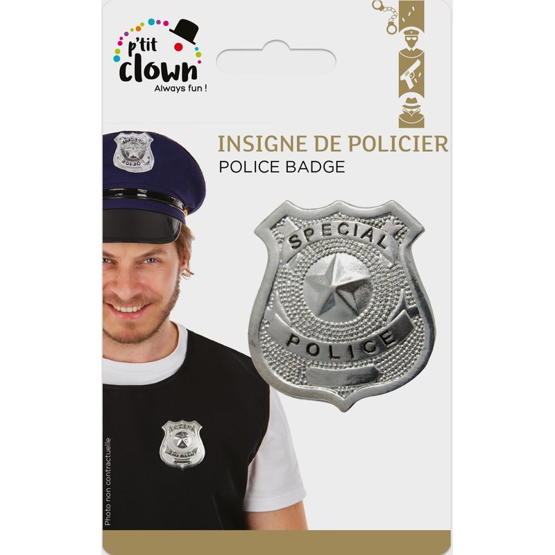 P'tit Clown 10022 Police Badge Height 7 cm Silver Metal