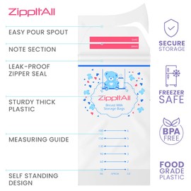 DiRose Breastmilk Storage Bags -6 oz 50 Count Double Zipper Leak Proof Capacity Extra Thick and Seal BPA/BPS Free/Disposable Pouches | Self-Standing Bag for Long and Safe Storing