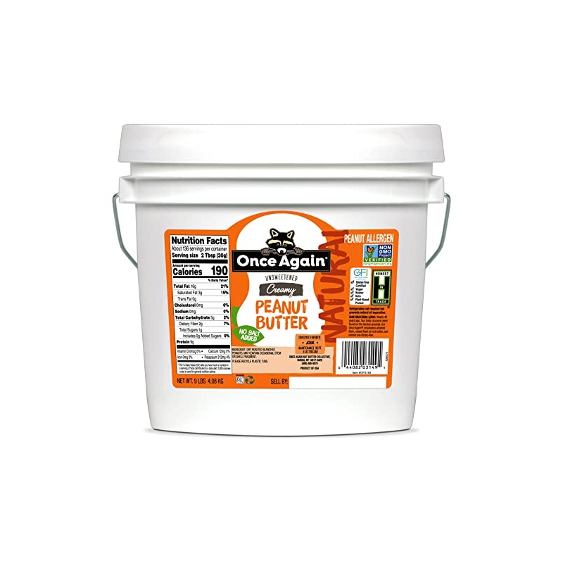 Once Again Natural, Creamy Peanut Butter, 9lb Bucket (same as