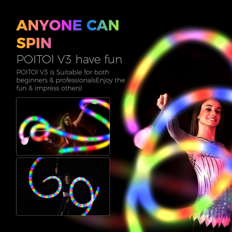 POITOI LED Poi Balls Rechargeable with 34 Vibrant Color Light