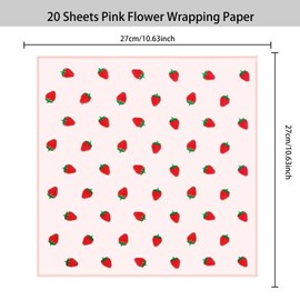 HLTOO 20 Sheets Flower Wrapping Paper, Bouquet Floral Packaging Paper with Strawberry Pattern, for Wedding, Party, Mother's Day, Birthday, and DIY Craft Florist Supplies, Pink, 57CM/22.4Inch
