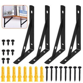 4 Pcs Wall Shelve Brackets Heavy Duty Floating Shelf Brackets Supports Screws and Wall Plugs Set 90 Degree Angle Metal Brackets Black（95x150mm）