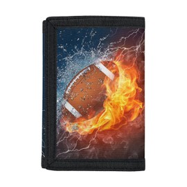 TOADDMOS Fire Water Rugby Print Wallet for Teens Kids Boys Girls,Slim RFID Trifold Canvas Wallets for Travel School