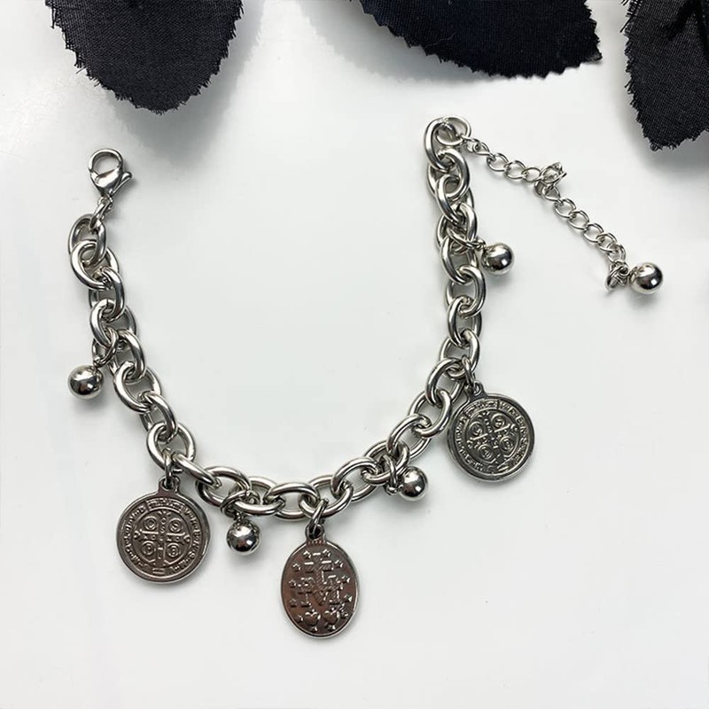 Saint Benedict Charm Bracelet - St. Benedictine Medal Coin Link
