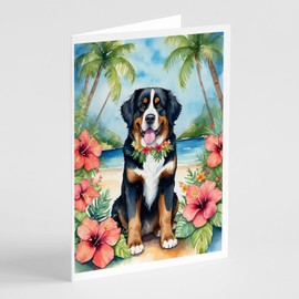 Caroline's Treasures Bernese Mountain Dog Luau Greeting Cards Pack of 8 Blank Cards with Envelopes Whimsical A7 Size 5x7 Blank Note Cards