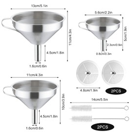 McNory Stainless Steel Funnel, 3-Piece Stainless Steel Funnel Filter Set with Handle & Removable Strainer, Filling Funnel, Kitchen Strainer Funnel Set, for Transferring Liquid Ingredients (13/11/5.6