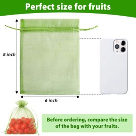 EWPJDK 70pcs Fruit Protection Bags 6x8 inch Green Netting Cover Drawstring Mesh Tomato Protectors Bags Pest Barrier for Blueberry Small Fruit Veggies Garden (70, 6x8 inch)