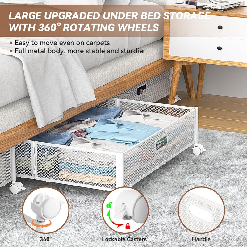 Under Bed Storage Containers with Wheels - Shoe Storage Organizer