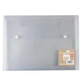 eco-eco A4 100% Recycled Clear Transparent Twin Press Stud Popper Wallet, Expandable Wallet Folders 330x240mm, 300mic, eco184