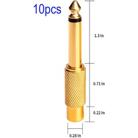 RUNCCI-YUN 10 pieces 6.35 mm male mono TS to RCA RCA female interconnect audio adapter, RCA to 6.35 mm audio adapter, RCA female to 6.35 mm 1/4 inch mono male plug