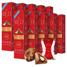 Red Delight Milk Chocolate Diamond Truffles -1.55 oz, Pack of 10 - Smooth Coconut Filling - Kosher, No Added Sugar, Gluten-Free Treats - Creamy European-Style Confectionery