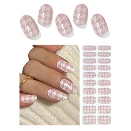 Wahrshei Semi Cured Gel Nail Strips, Houndstooth, Easy to Use and Remove, 20pcs Gel Nails Sticker for Home Nails DIY
