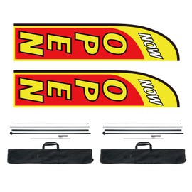 Happybuy Open Flags with Pole Kit, Advertising Flags for Business, Feather Flag Kit with 2 Banner Flags, 2 Poles, 2 Ground Stakes, 16.3 FT Open Sign Swooper Flags for Outdoor Use