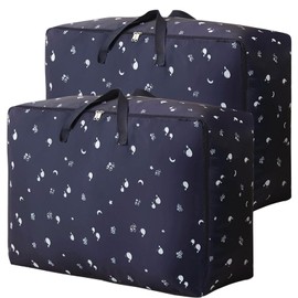 Storage Bag, 2Pcs King Size Oxford Cloth Moving Pouch with Zips, Waterproof Moisture-Proof No-Smell Laundry Sack, Underbed Storage Containers for Duvet Quilt Blankets Bedding Pillows Clothes (Blue)