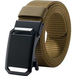 LionVII Mens Web Belt Ratchet, Breathable Fabric Belts for Mens Work Outdoor Sport Hiking - Adjustable[53" L x 1.5" W](Olive Brown)