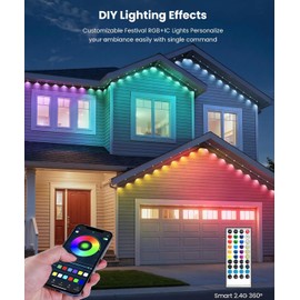 Permanent Outdoor Lights for House,50ft RGB+IC Smart Outdoor Decor,DIY Scene Modes, App/Remote Control,IP67 Waterproof, for Christmas,Holiday, Daily & Pool Party Decor, House Roof Lighting