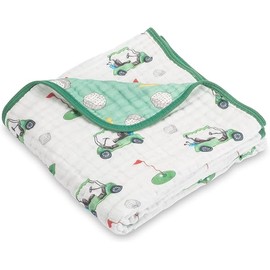 LollyBanks Muslin Baby Blanket 100% Organic Cotton, Muslin Quilt Lightweight, Toddler Blanket for Boys and Girls, 6 Layers Baby Blankets 47"x 47", Soft Nursery Receiving Blankets (Golf Print)