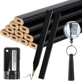 14 Pcs Carpenter Pencils, 7 Inches Flat Octagonal Hard Black Woodworking Construction Pencils Heavy Duty with Pencil Sharpener and Retractable Pencil Holder for Contractor Carpentry (Black)