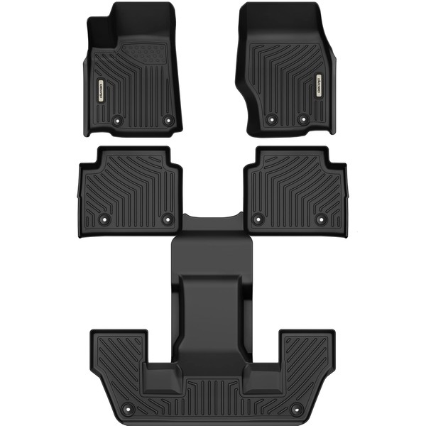 OEDRO Floor Mats 3 Row Liner Set Compatible with 2021-2023 Jeep Grand Cherokee L (ONLY for 6-Passenger Without Center Console), Unique Black TPE All-Weather Guard Floor Liner