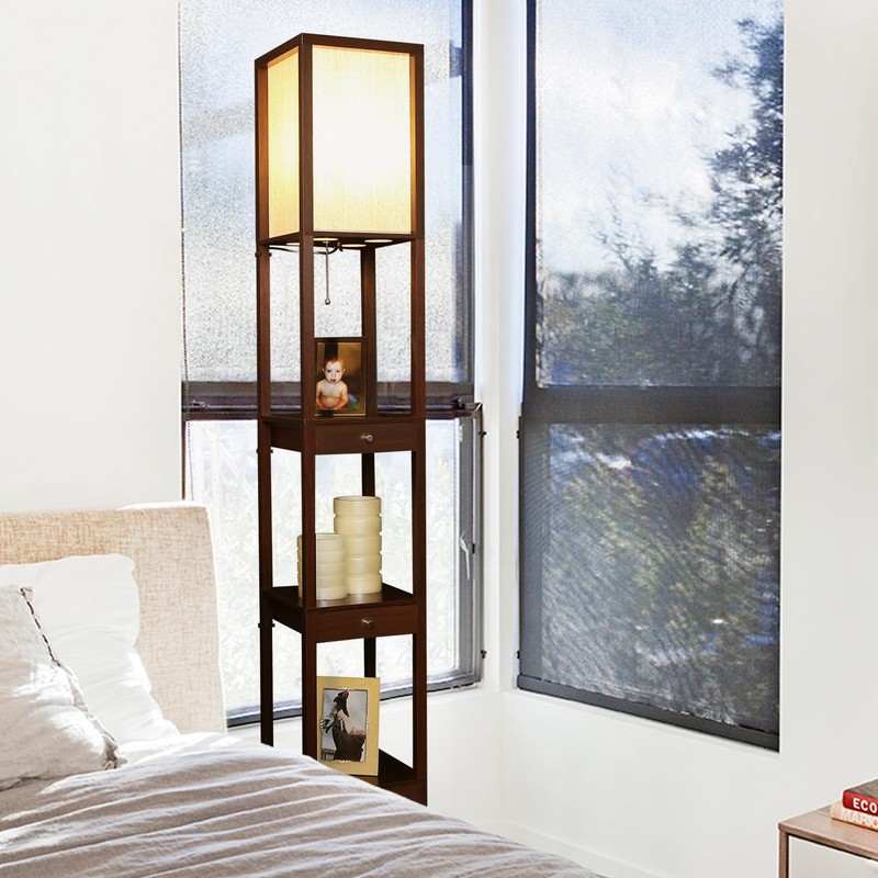 Brightech Maxwell Drawer Edition - Modern Shelf Floor Lamp with