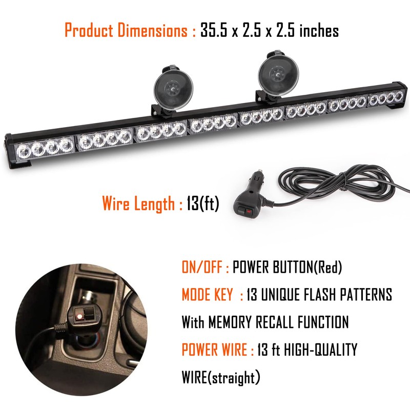 Amber/Blue Emergency Strobe Light Bar 36 In 13 Flash Patterns
