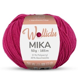 Wollidu Mika 51% Polyacrylic, 49% Cotton for Crochet and Knitting, 1 x 50 g/165 m, Oeko-Tex Knitting Yarn, Crochet Yarn - Dark Fuchsia