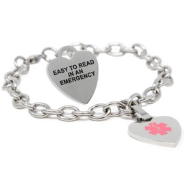 My Identity Doctor Medical Id Bracelets For Women With Free Engraving, Stainless Steel And Id Card, O-link Chain Alert - Pink | Made In USA - Wrist Size 8.5 Inch