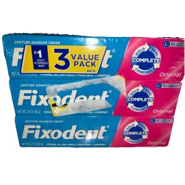 Fixodent PACK of 3 Fixodent Complete Original Denture Adhesive Cream 2.4 oz