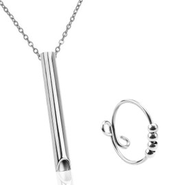 RUGBOL Breathing Necklace, Breathlace Ring Necklace Anxiety Necklace Whistle Necklace for Meditation (Silvery)