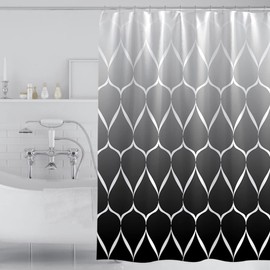 Tennove Shower Curtain 180x200cm Geometric Bathroom Curtain Waterproof Thick Polyester Fabric Shower Curtain Washable Bathtub Curtain with Hooks, Weighted Hem, Black