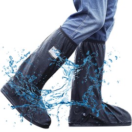 AMSNINK Shoe Covers Waterproof Unisex Waterproof Shoe Covers Reusable with Reflective Strips, Waterproof Protection from Toe to Calf, for Men and Women