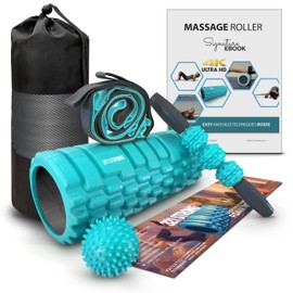 321 STRONG Foam Roller Set with: Hollow Core Roller, Muscle Roller Stick, Stretching Strap, Spikey Ball, Quick Start Guide, Carry Bag, and 4K eBook