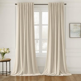 MIULEE Cream Beige Velvet Curtains 84 inches Long 2 Panels - Luxury Pinch Pleated Room Darkening Window Drapes for Bedroom Living Room Thermal Insulated Super Soft, Back Tab Rod Pocket Elegant Decor