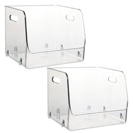 LIFKOME 2pcs Transparent Desktop Storage Box Stackable Organizing Container for Makeup Accessories Durable Pet Material for Bedroom Bathroom Living Room Organization