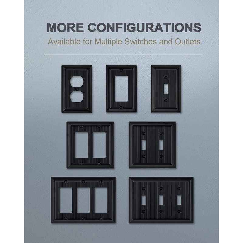 ZILLSEA 4-Pack Black Wall Outlet Covers, Classic Beadboard Switch Plate