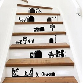 ufengke Cartoon Cute Mouse Holes Wall Stickers for Children's Room Baby Room Removable Wall Stickers Wall Pictures Black