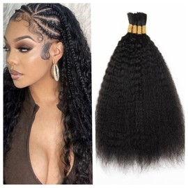 Kinky Straight Human Braiding Hair No Weft 100g (1Pack-4PCS) Yaki Straight Bulk Human Hair For Bohe Braids Micro Braiding Hair For Boho Braids (Kinky Straight（Natural Black）, 22 Inch)