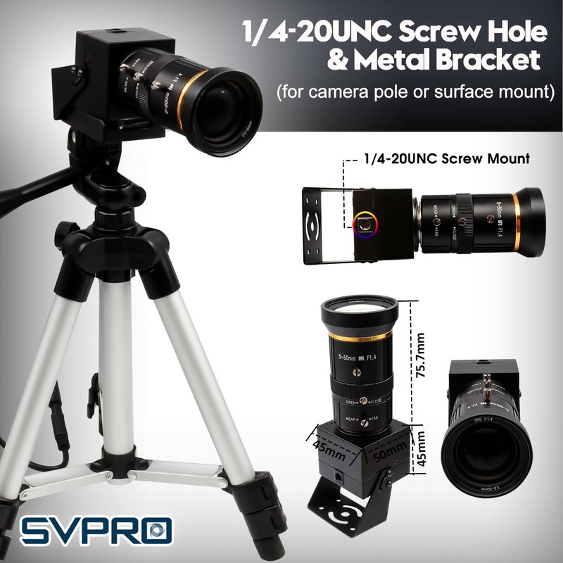 SVPRO 5MP 30FPS USB Camera with 5-50mm Telephoto Lens, 10X
