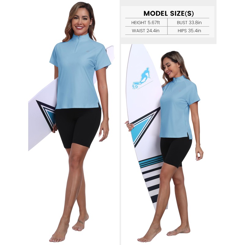 MoFiz UV Shirt Women's Short-Sleeved Rash Guard 1/4 Zip UPF