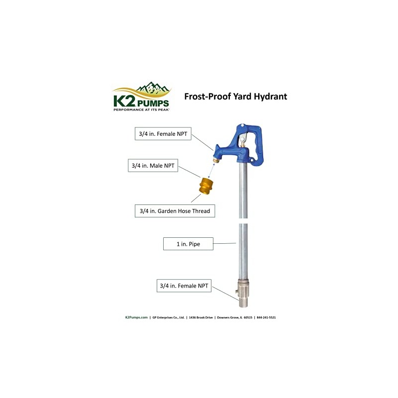 K2 Pumps LF 2' FP Yard Hydrant; L 4.25', Bury