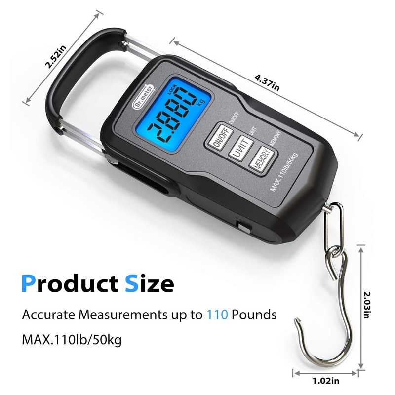 Dr.Meter Fish Scale Backlit LCD Display FS01: 110lb/ 50kg Digital