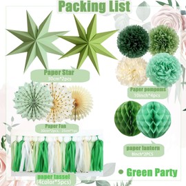 Birthday Decoration Green Beige, Party Decoration Birthday, 15 Pieces Green Birthday Decoration for Women, Men, Girls, Boys, Background Decoration for Engagement, Green Boho Wedding, Baby Shower,