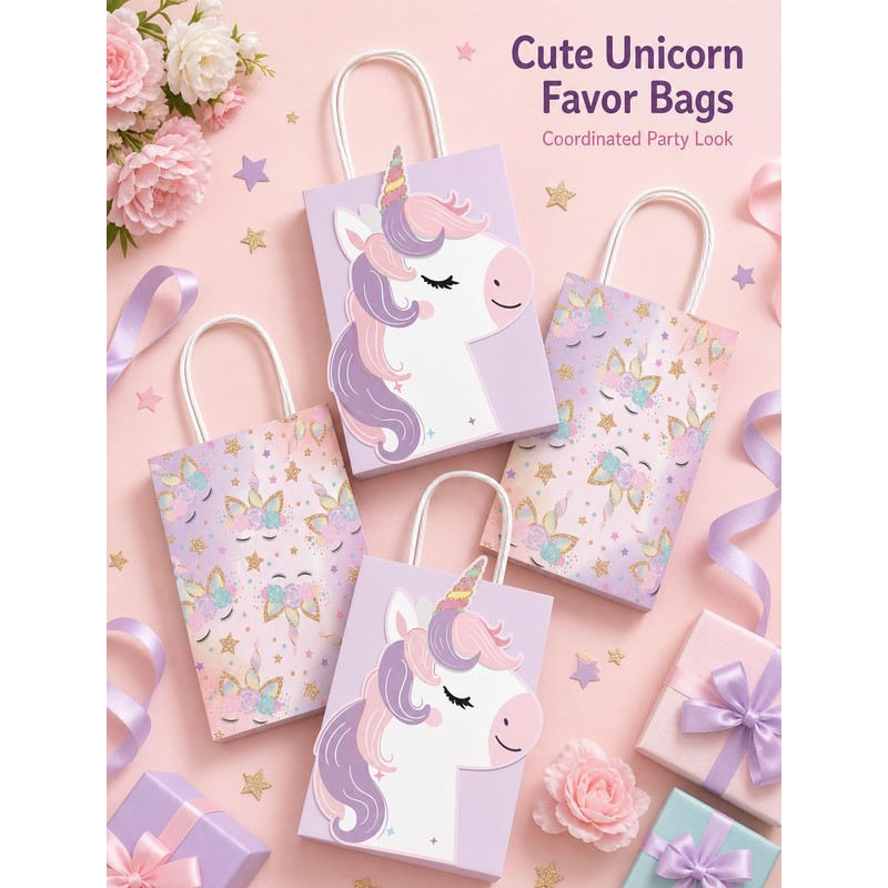 16 PCS Unicorn Party Favor Bags, Unicorn Birthday Gift Bags