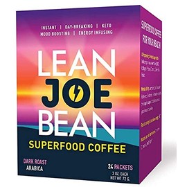Lean Joe Bean Superfood Coffee | Organic Instant Keto Coffee with Mushrooms, MCT, Collagen, Turmeric, Probiotics & Folate | backed by Science (24 Count)