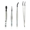 JIEHU 4 Pcs Rubber Tipped Tweezers, Rubber Straight Flat Long Bent Tweezer, Stainless Steel Tweezers for Crafts, Jewelry, Hobby, Industrial Tweezer Tools
