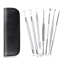 Professional Comedone Extractor Kit, 7-Piece, Stainless Steel, Vegan Leather Case